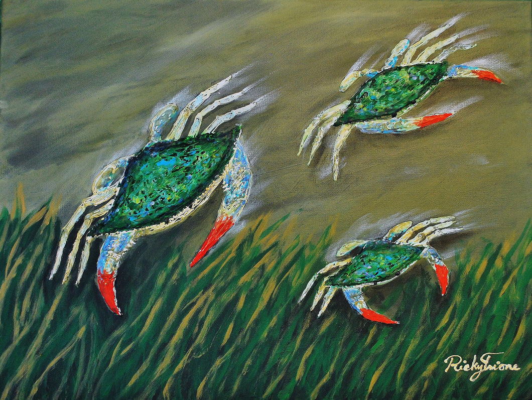 Crabs Swimming by Ricky Trione  Canvas Prints, Gallery Wrapped